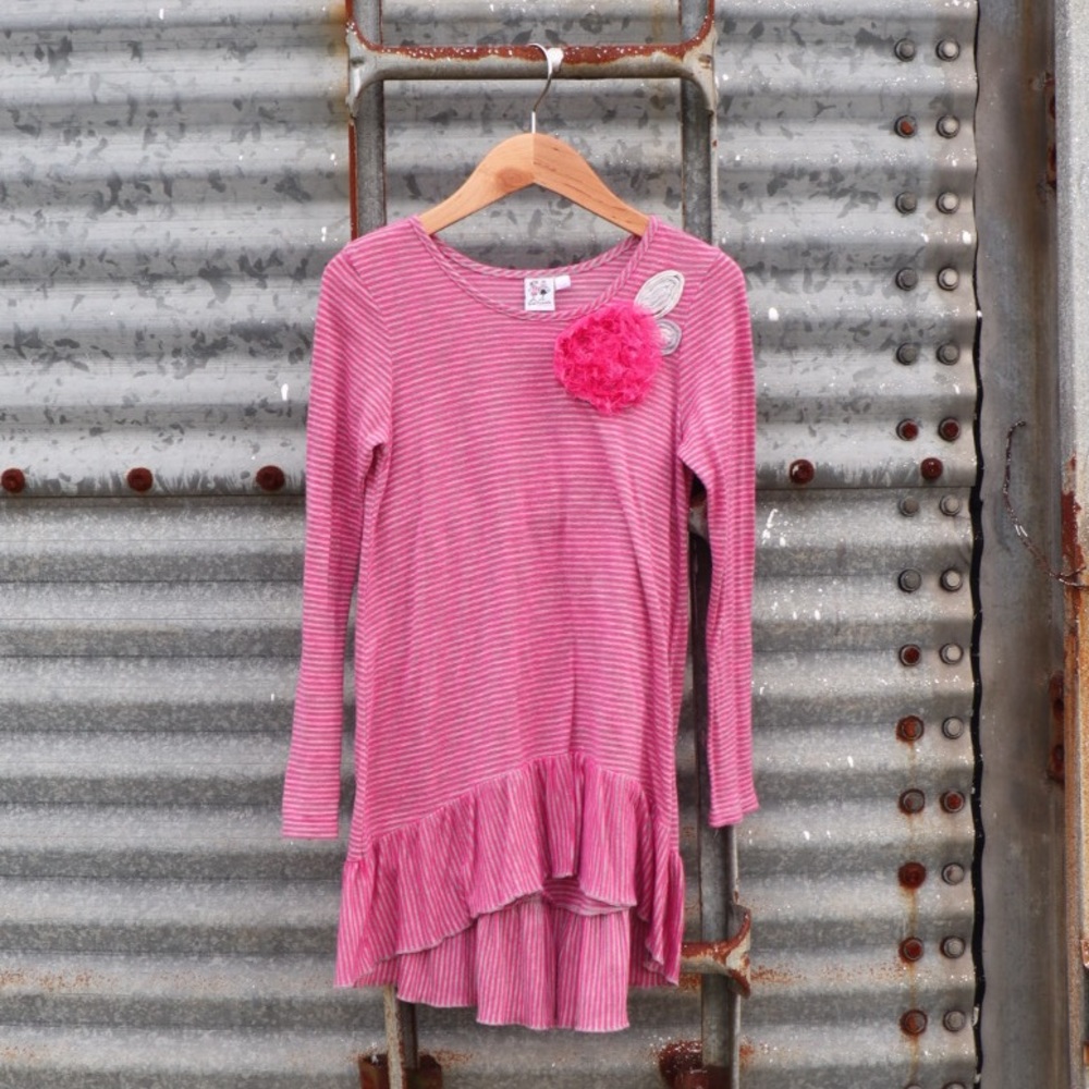 Girlfriends Pink and Grey Striped Long Sleeve Top